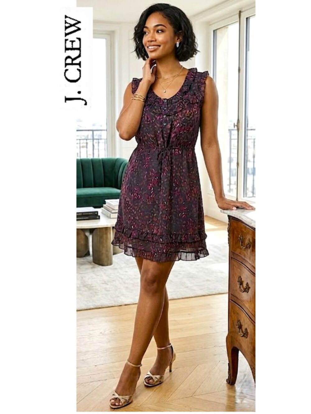 J. CREW - 100% silk sleeveless ruffle mini dress